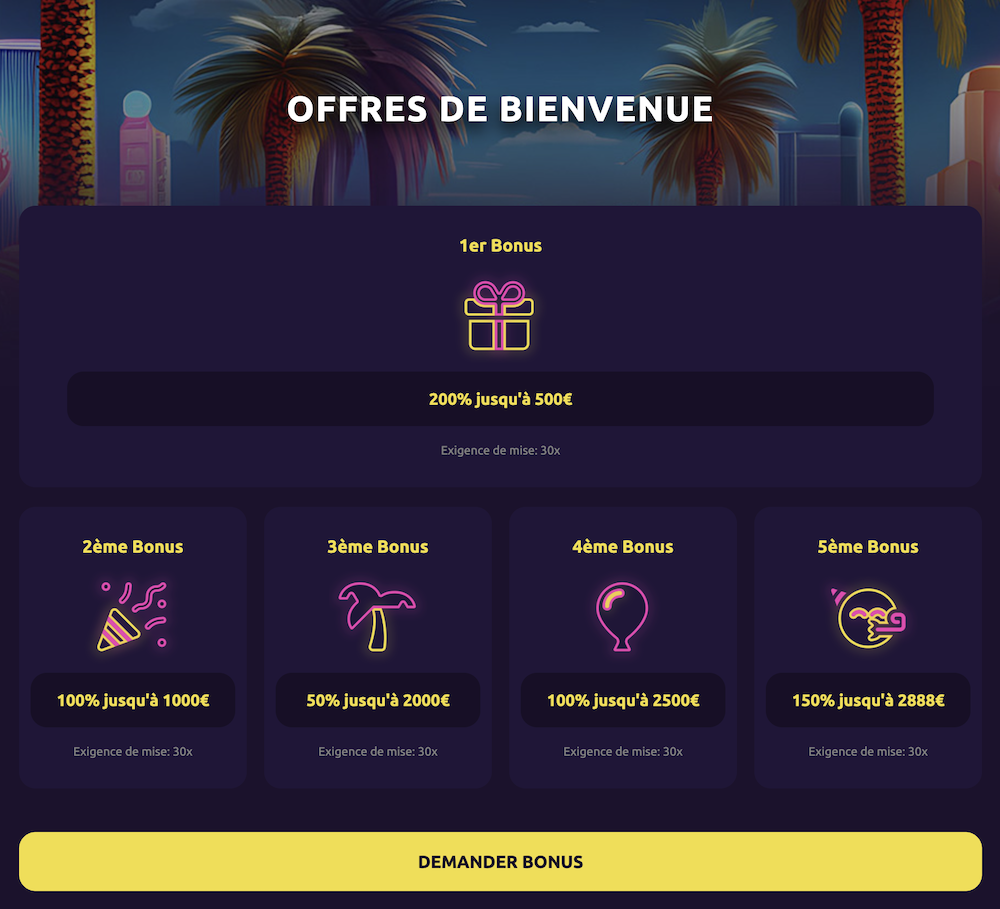 details de l'offre de bienvenue de priv&eacute; casino