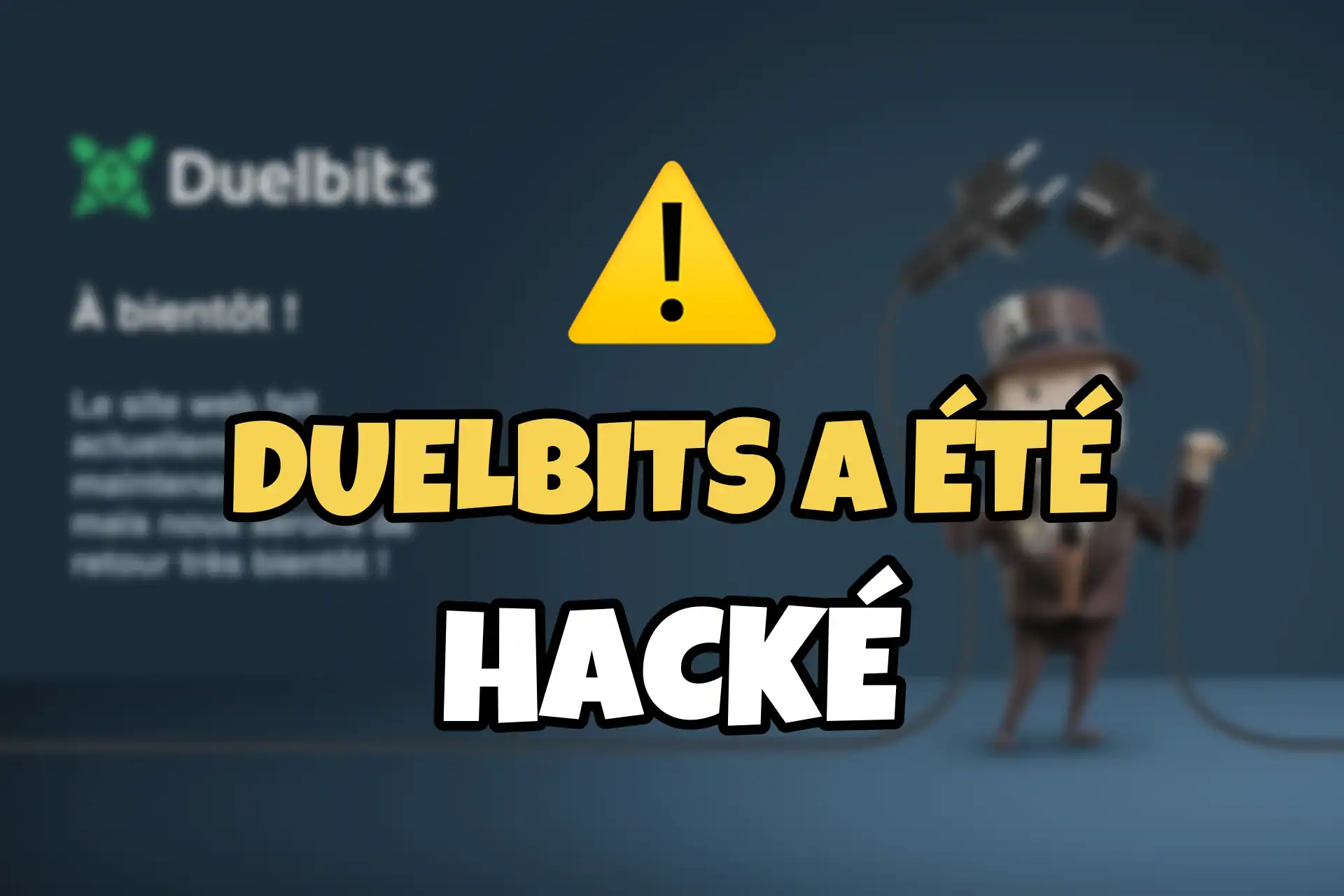 Image à la une de l'article sur le hack du casino crypto Duelbits, avec la page de maintenance du site en fond.
