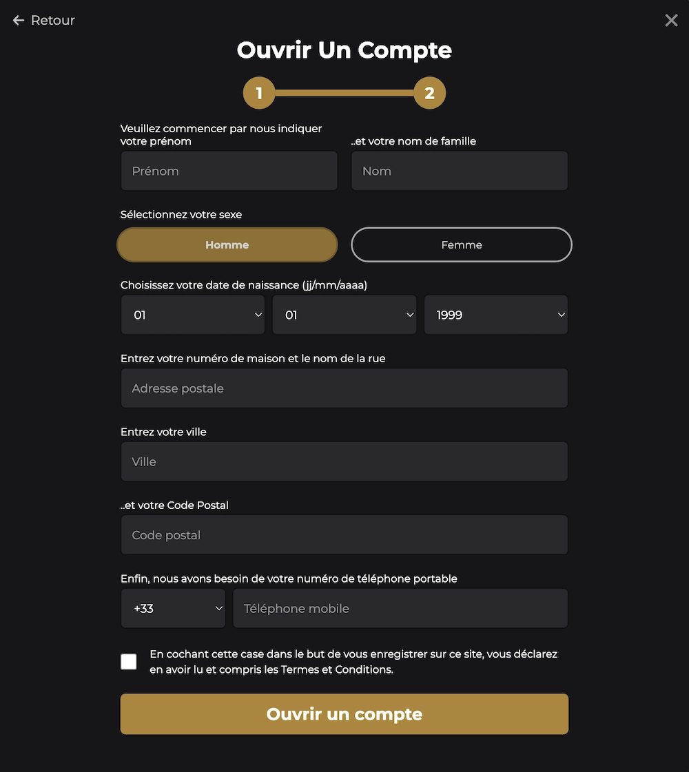 &eacute;tape 2 du formulaire d'inscription sur le casino en ligne Casino Extra
