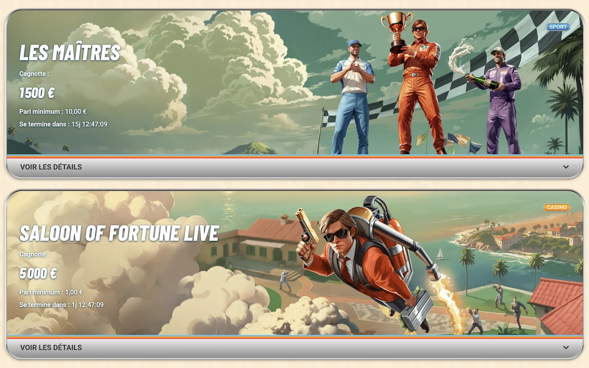 Exemples de tournois sur Vegasino Casino avec jackpots et comp&eacute;titions en cours