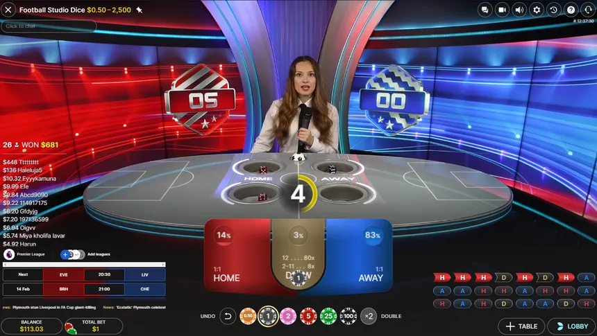partie en live du casino en direct Football Studio 