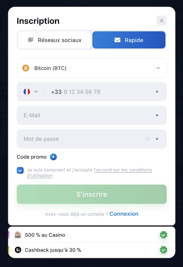formulaire d'inscription de 1win casino