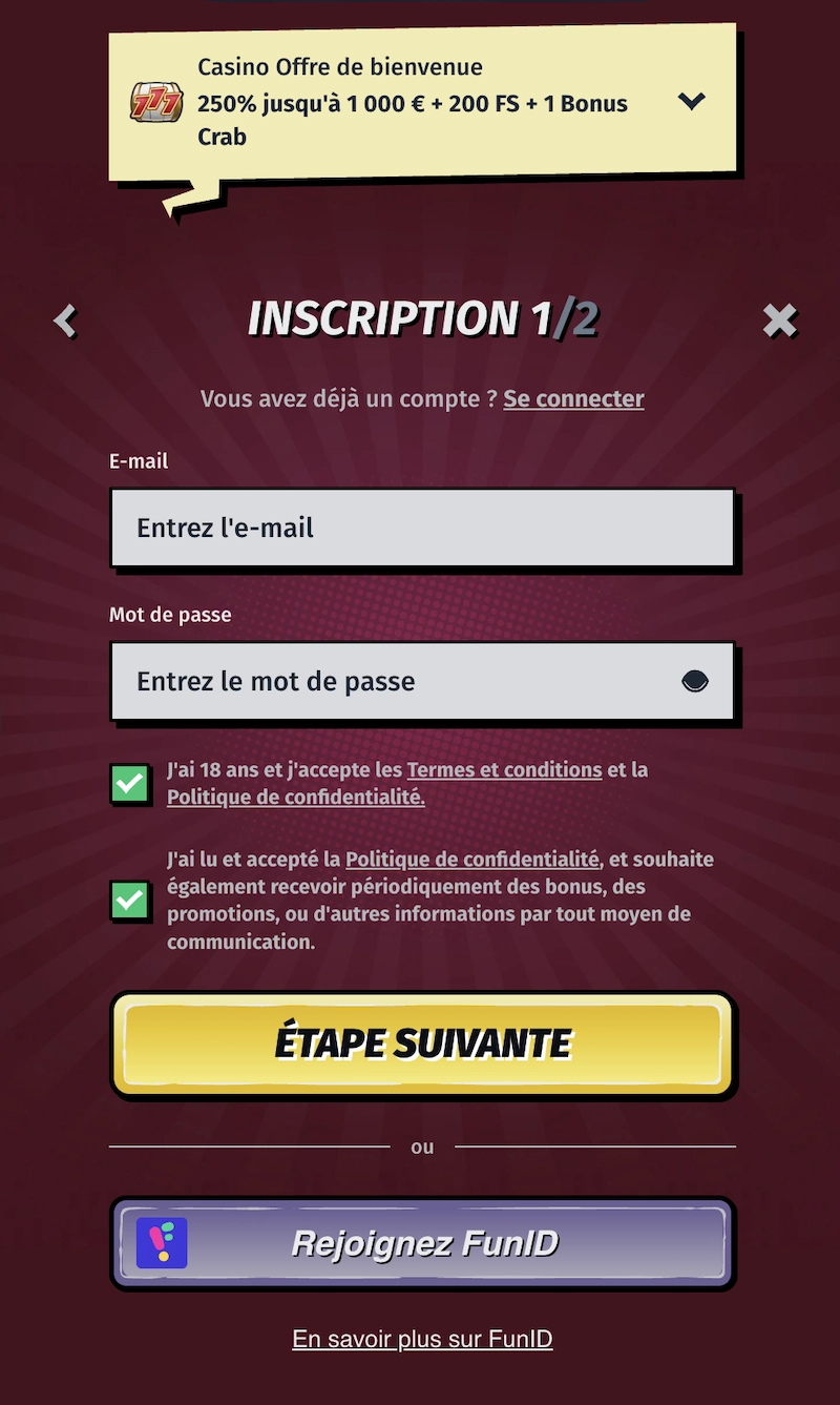 formulaire d'inscription de Allyspin Casino