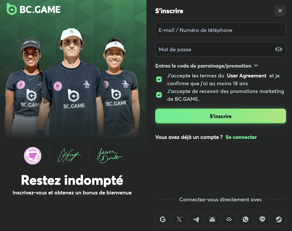 formulaire d'inscription pour illuster le guide sur comment s'inscrire sur BC.Game Casino sur le site de Casinotan
