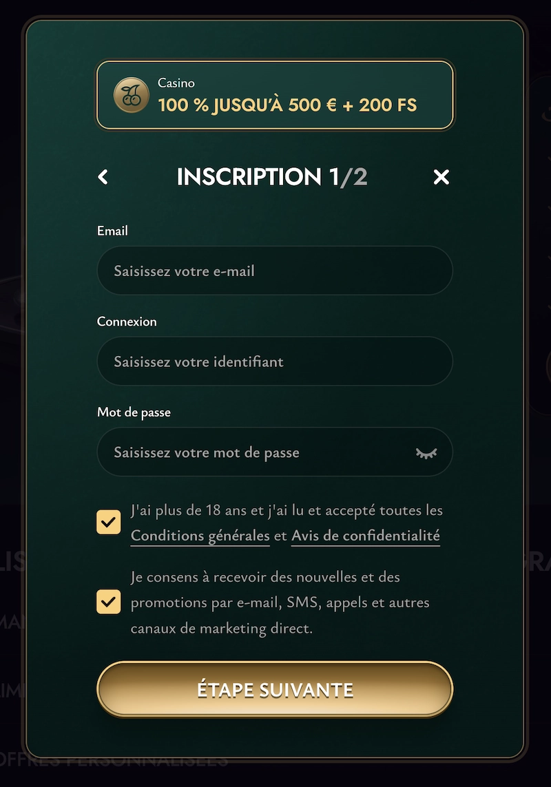 formulaire d'inscription pour illuster le guide sur comment s'inscrire sur Cashed Casino sur le site de Casinotan