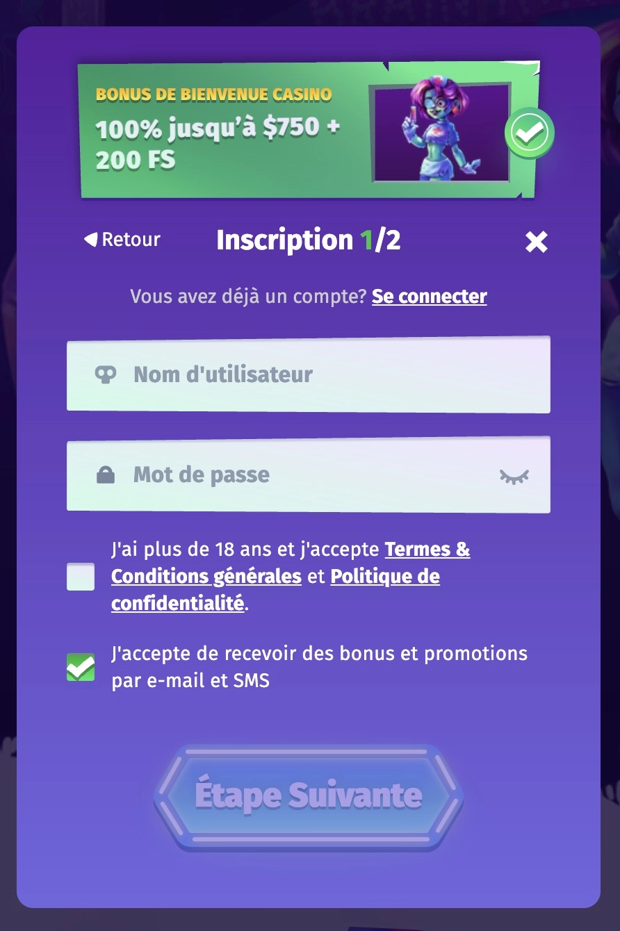 formulaire d'inscription de Casombie