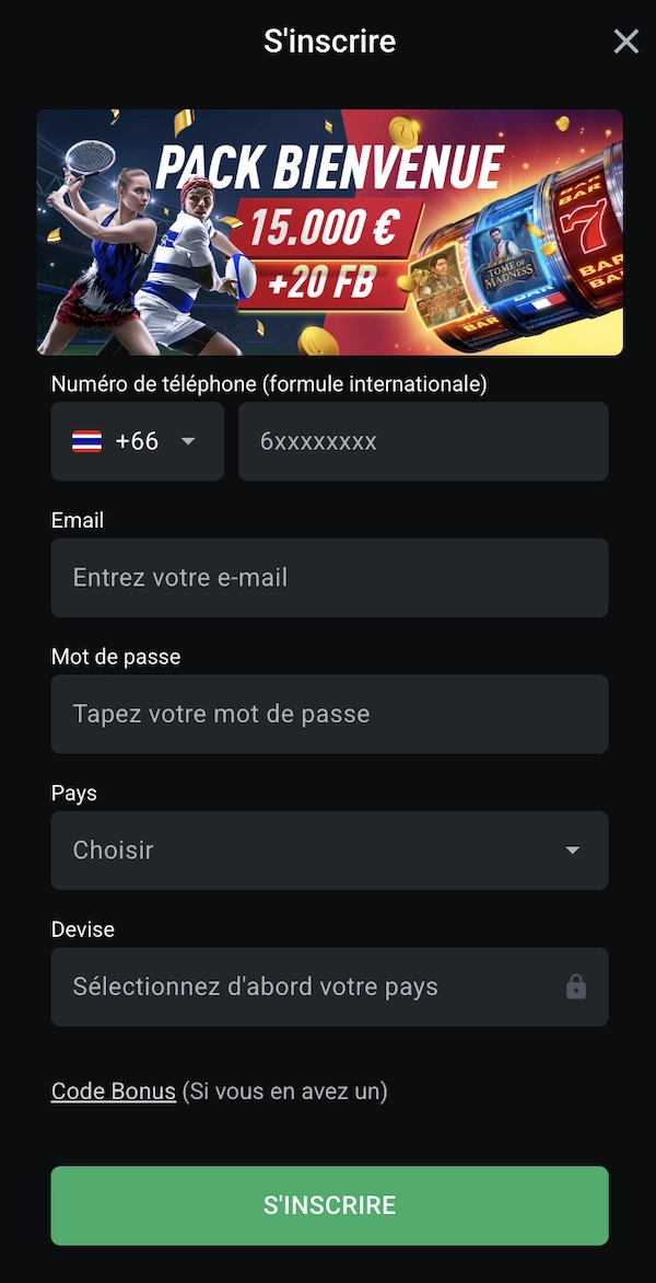 formulaire d'inscription sur Leon Casino