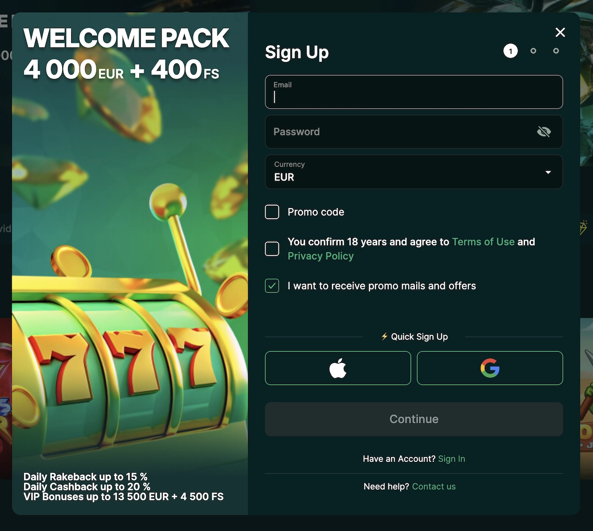 formulaire d'inscription de luckygem casino