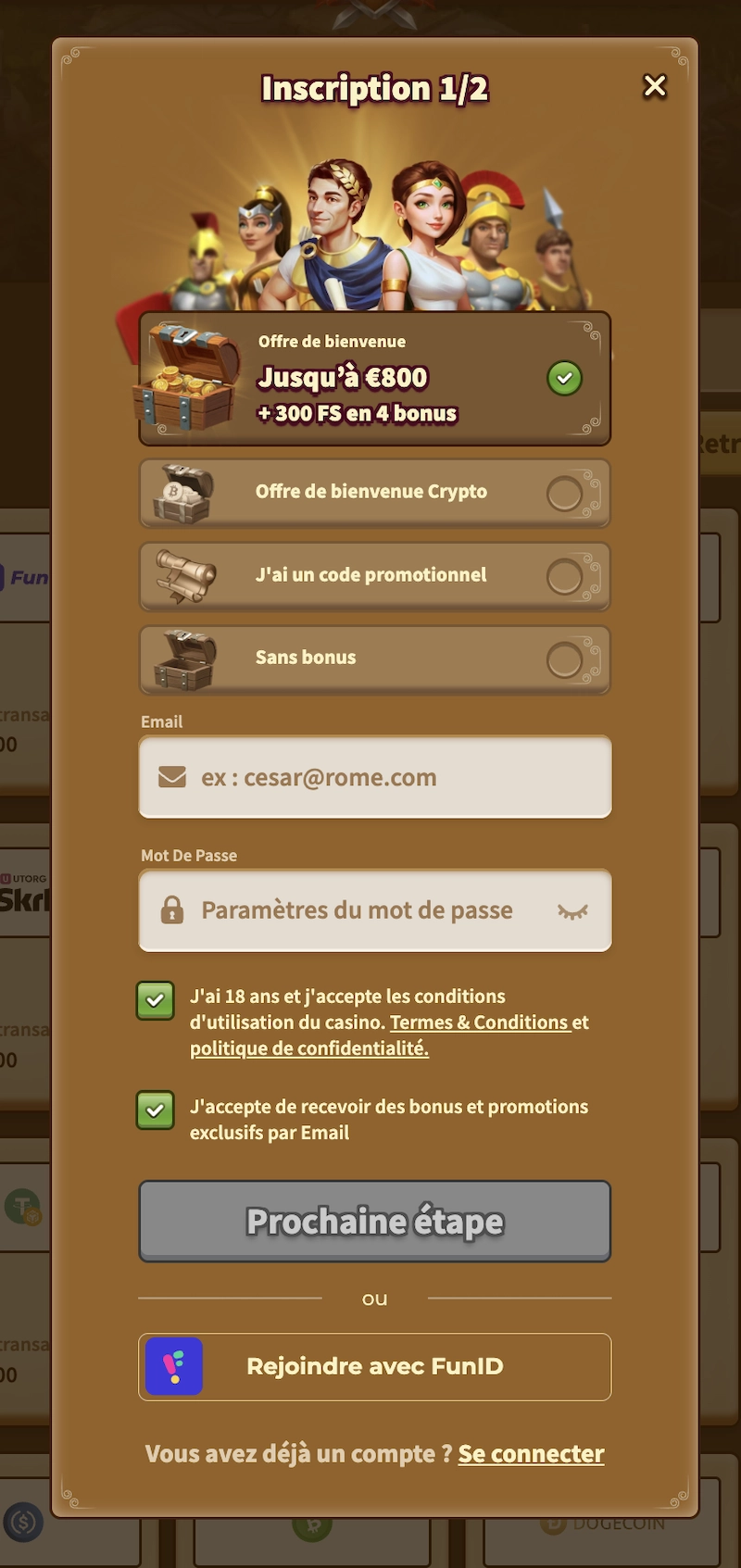 formulaire d'inscription de My Empire Casino