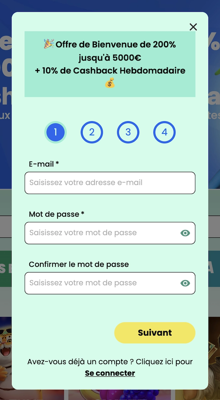 formulaire d'inscription sur le casino en ligne Sambaslots