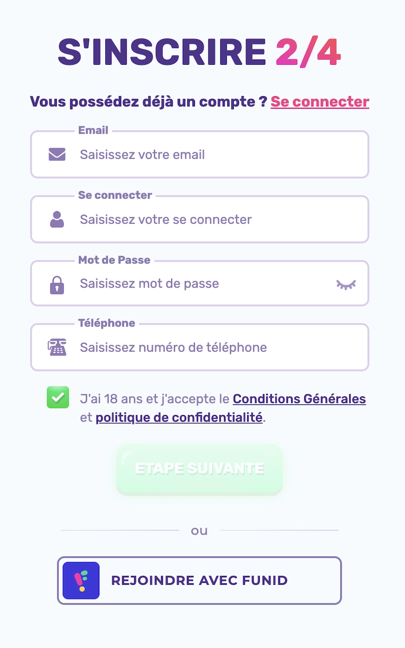 formulaire d'inscription de Slots Palace Casino