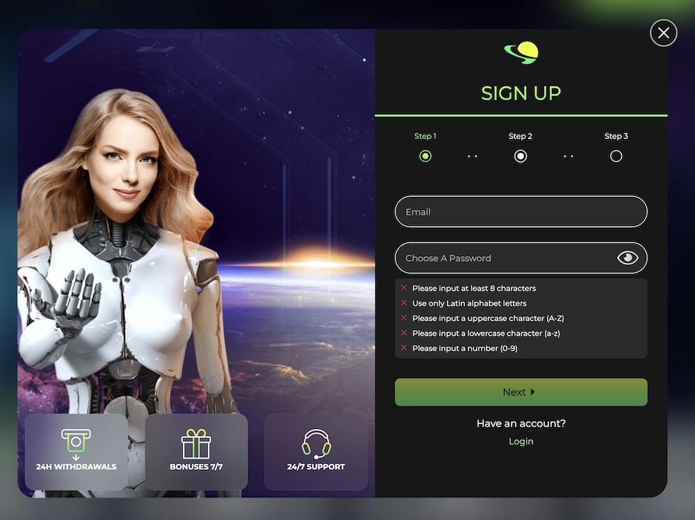 formulaire d'inscription pour illuster le guide sur comment s'inscrire sur Space Fortuna Casino sur le site de Casinotan