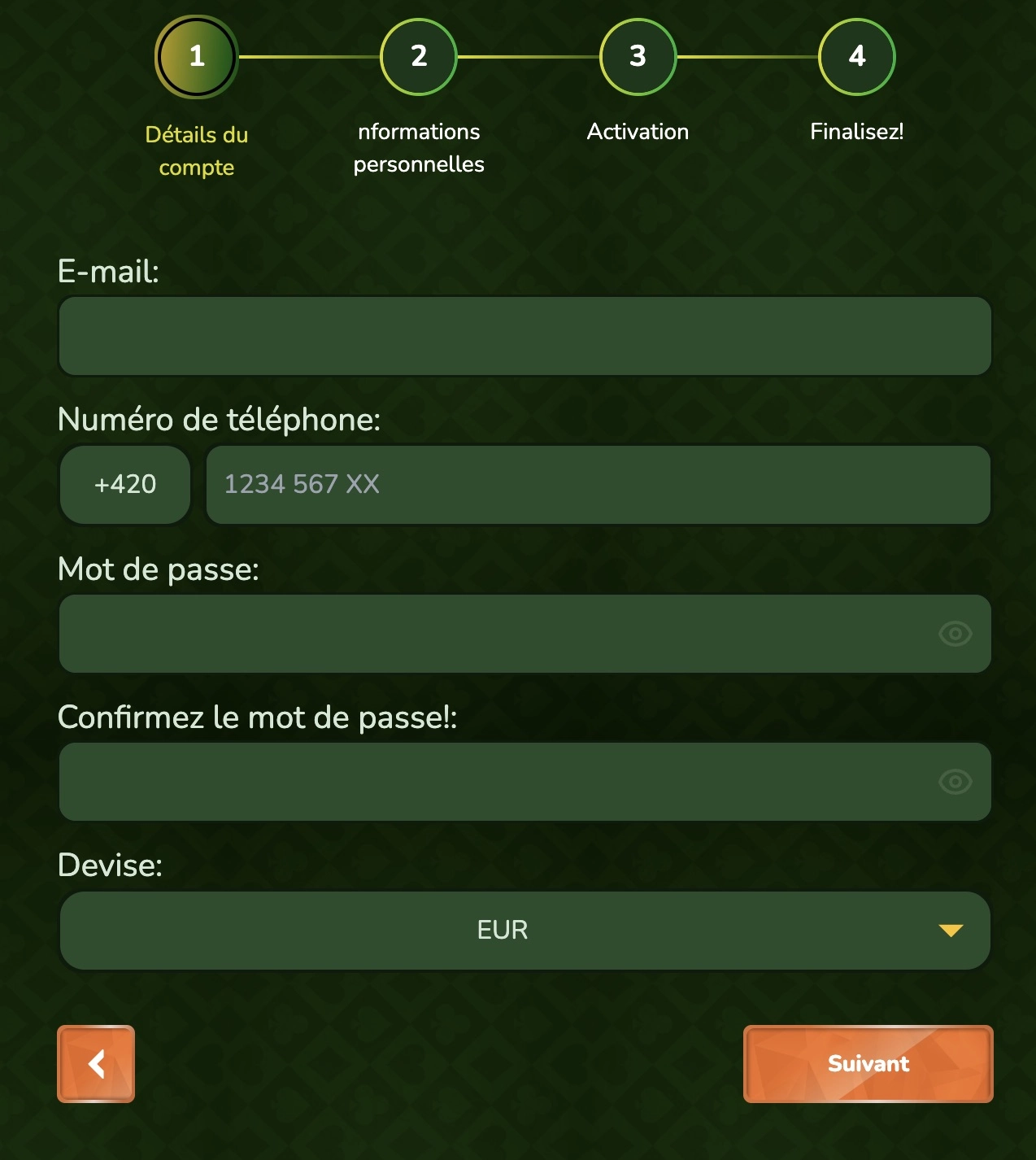 formulaire d'inscription de Spinmillion Casino