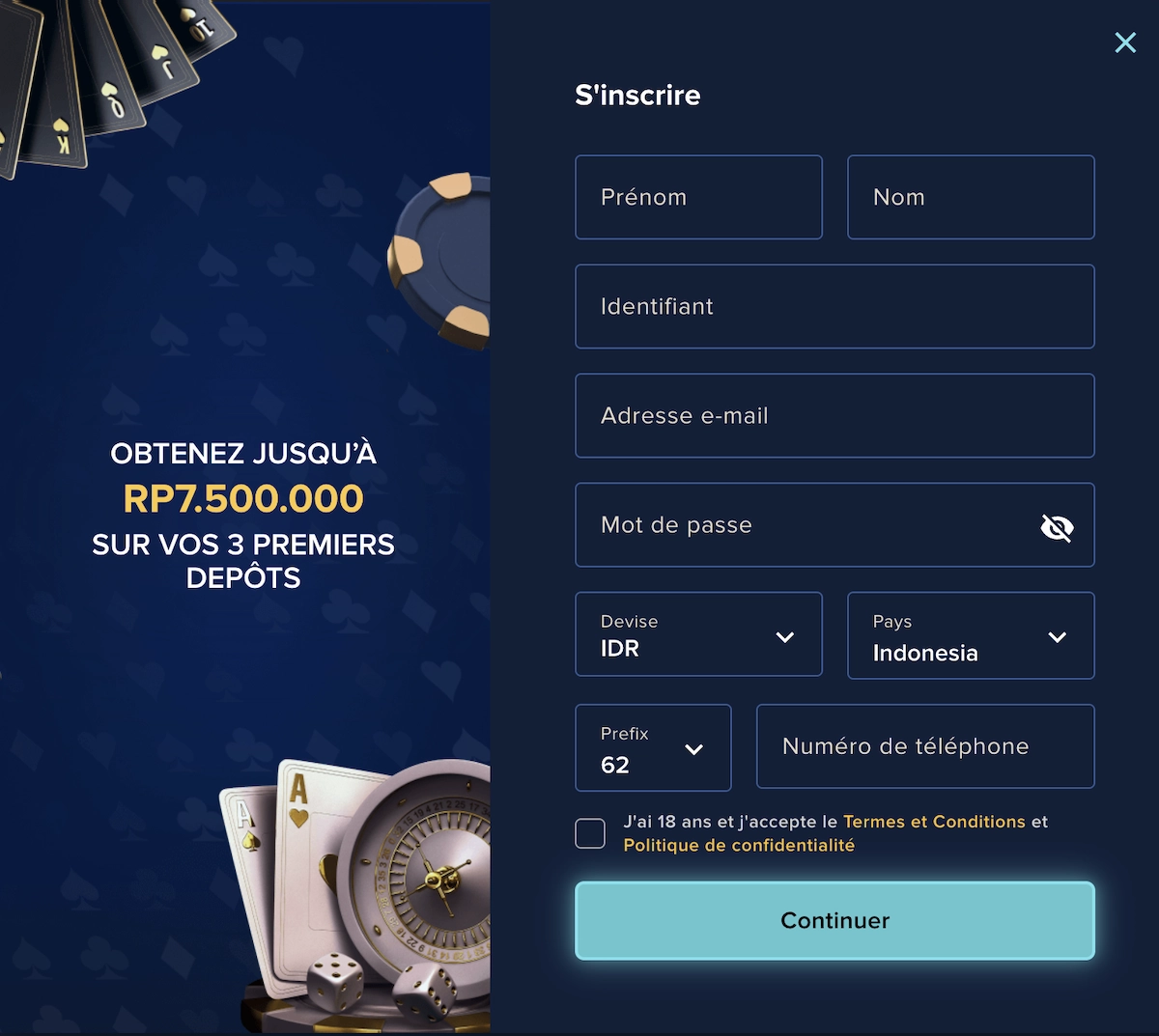 formulaire d'inscription pour illuster le guide sur comment s'inscrire sur Spintropolis sur le site de Casinotan