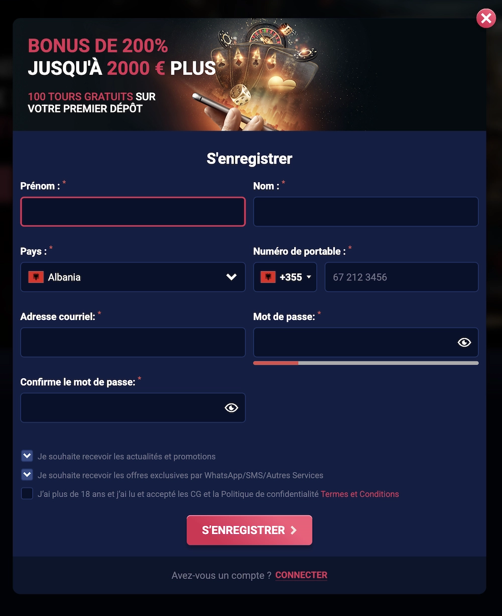 formulaire d'inscription de Wild Dice Casino