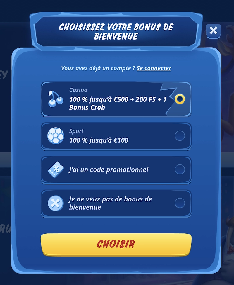 formulaire d'inscription sur SG Casino
