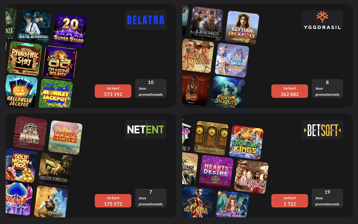 liste des fournisseurs et leurs jeux sur 1go Casino