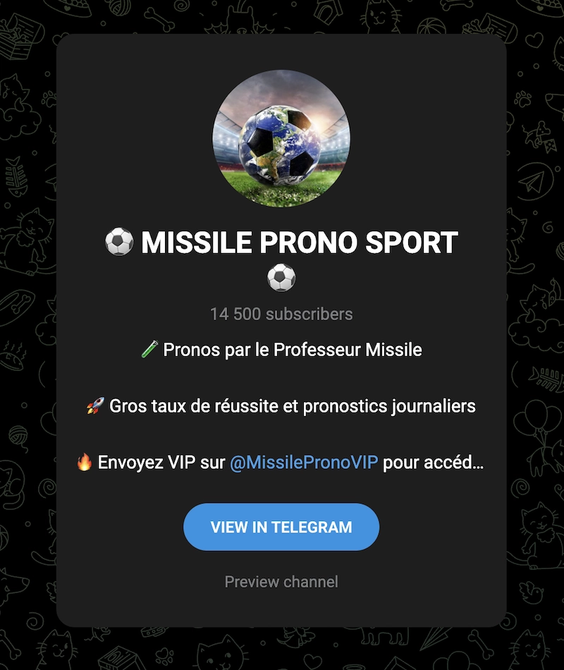 groupe Telegram avec des pronostics sur les paris sportifs de Missile Prono Sport avec 14 000 abonnes