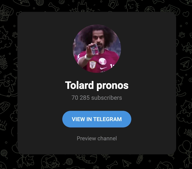 groupe Telegram avec des pronostics sur les paris sportifs de Le Tolard avec 70 000 abonnes