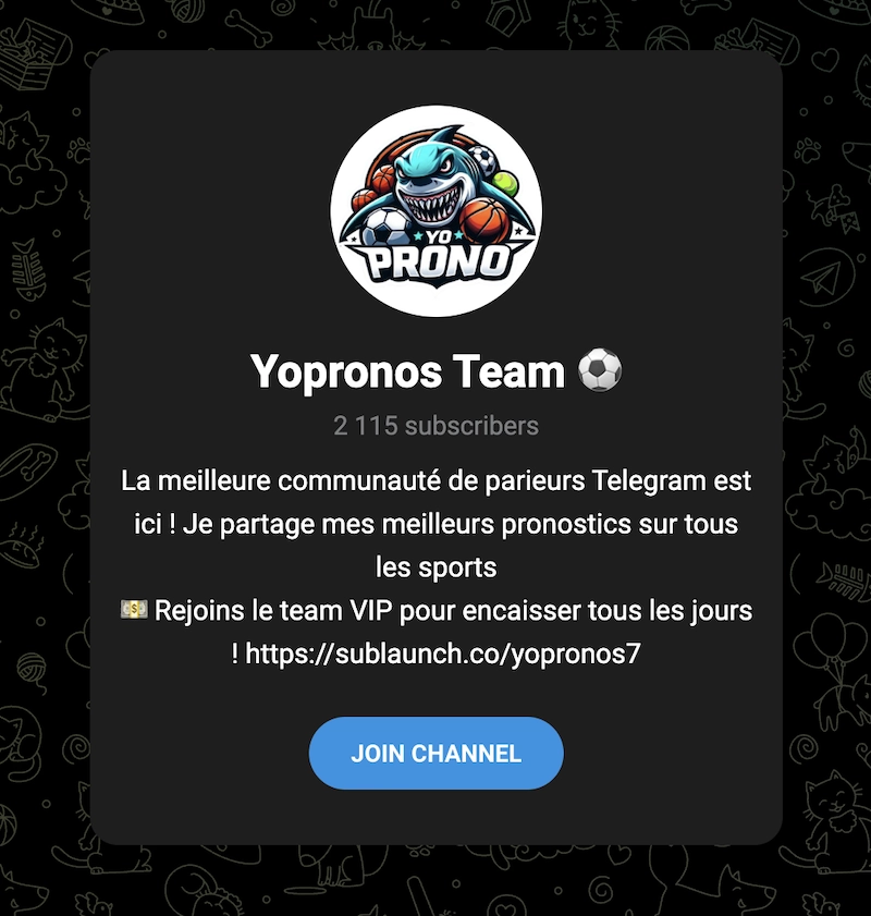 groupe Telegram avec des pronostics sur les paris sportifs de Yopronos Team avec 2 000 abonnes