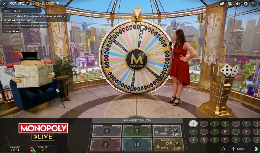 Image d'une partie du jeu de casino en direct Monopoly Live 