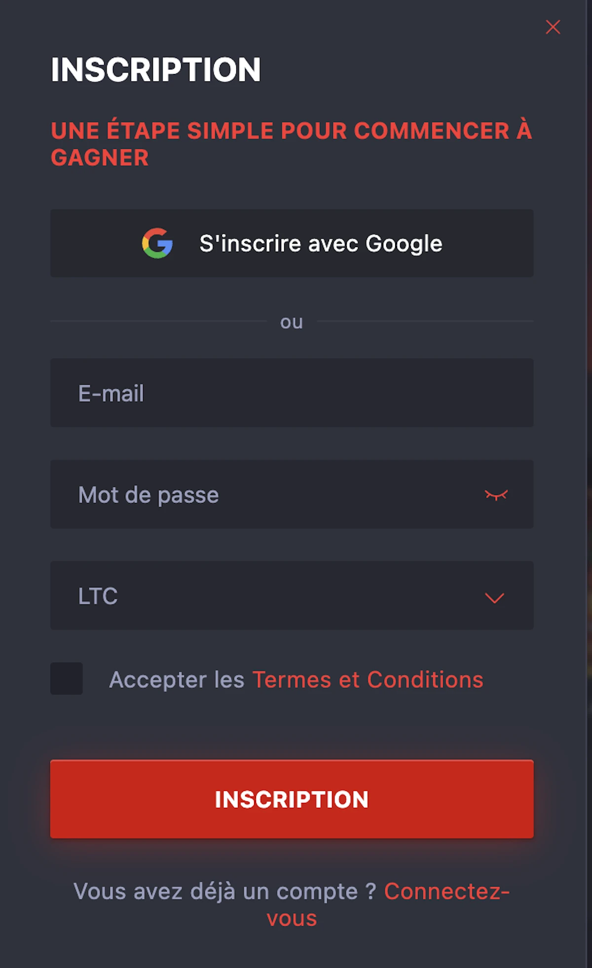 Formulaire d&rsquo;inscription Anon Casino sans KYC avec option Google et cr&eacute;ation rapide de compte