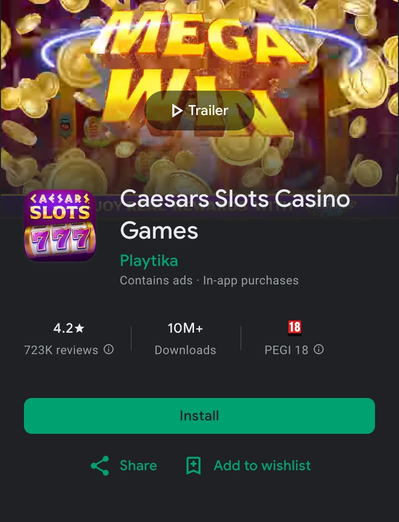Jeu de casino Caesars Slots sur Google Play Store avec machines à sous classiques