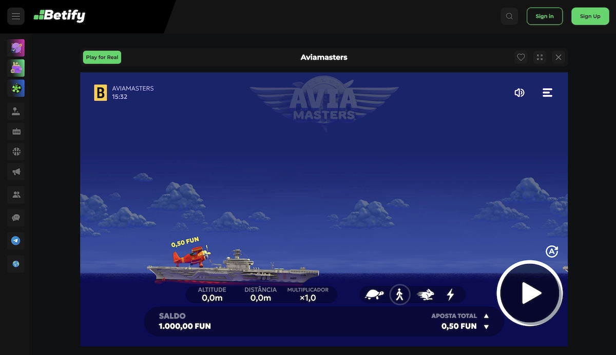 capture d'&eacute;cran du jeu de crash casino Aviamasters sur Betify