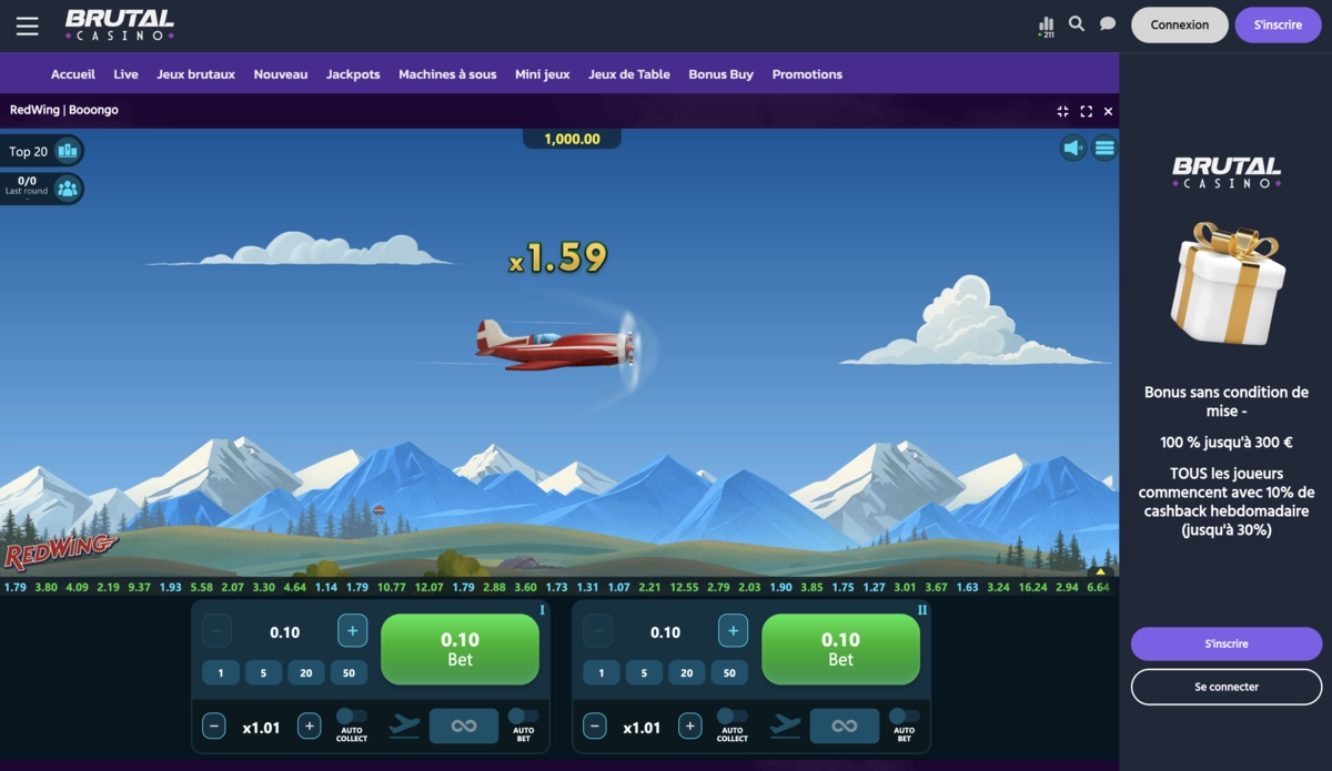 capture d'&eacute;cran du jeu redwing sur le site du casino en ligne brutal casino