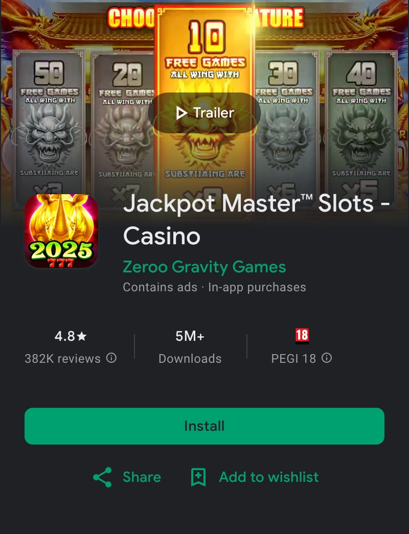 Jeu de casino Jackpot Master Slots sur Google Play Store avec bonus et jackpots