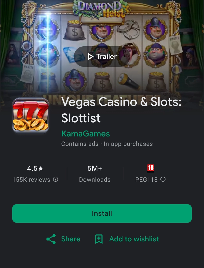 Jeu de casino Vegas Casino & Slots Slottist sur Google Play Store avec slots variés