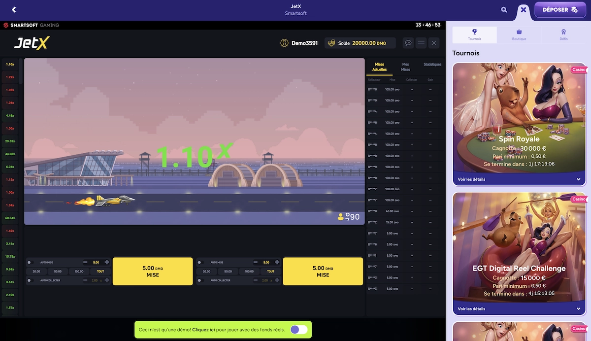 capture d'&eacute;cran du jeu de la fus&eacute;e Jetx sur le casino en ligne Spinbara