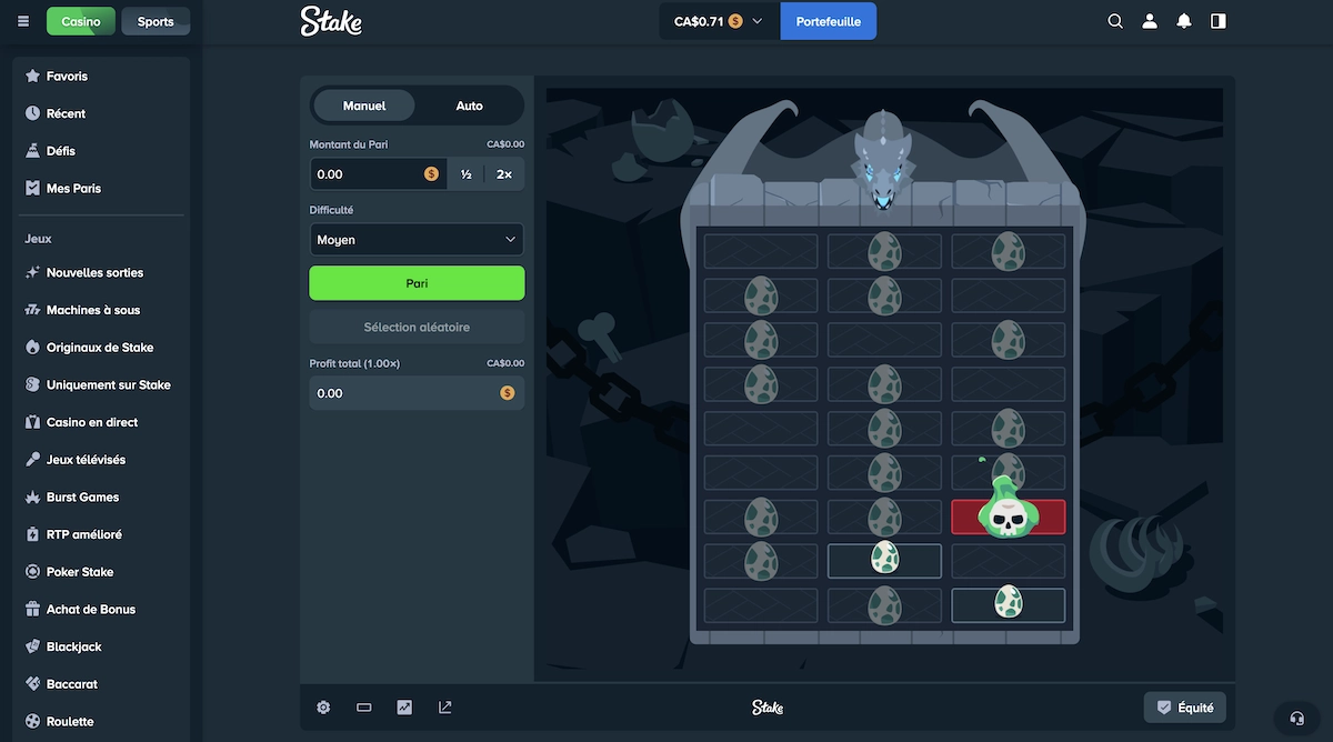 capture d'écran du jeu Dragon Tower sur Stake Casino