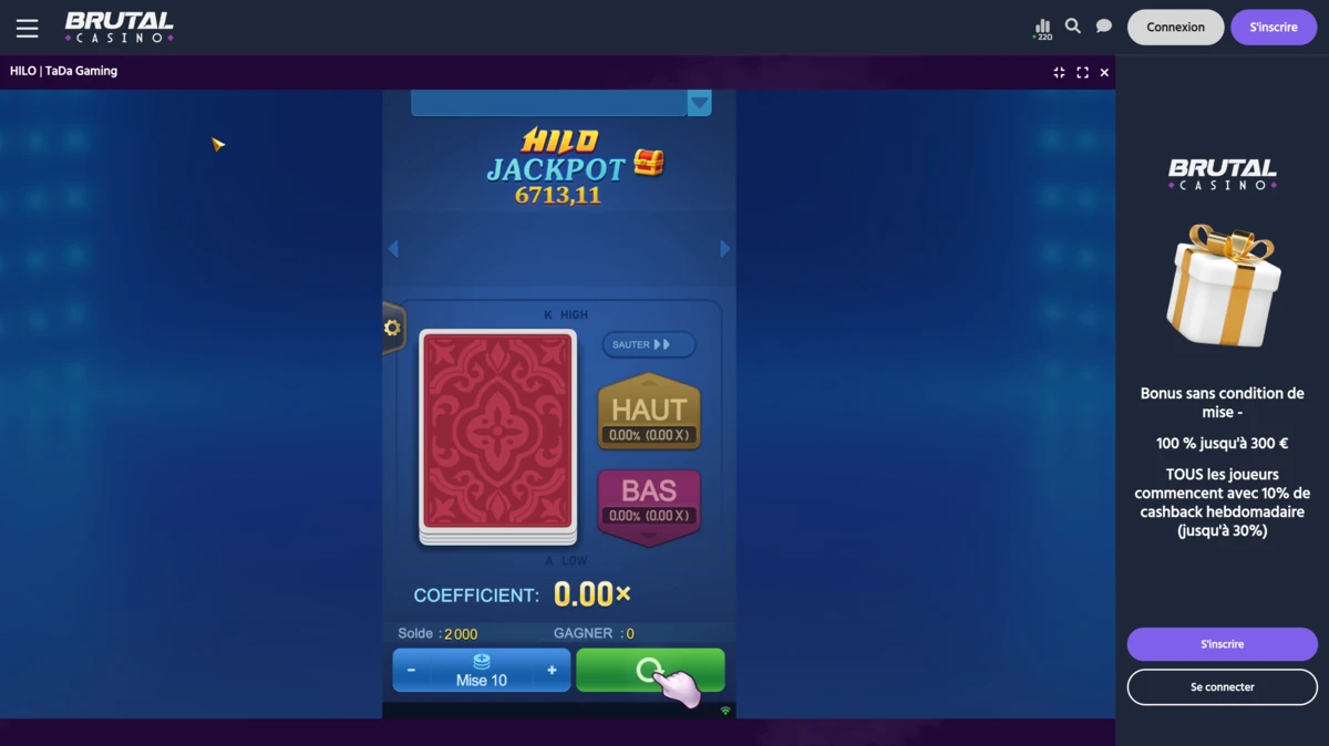 capture d'&eacute;cran du jeu hilo sur le site du casino en ligne brutal casino