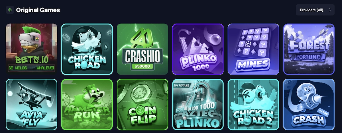 catalogue de jeux de Bet.io casino