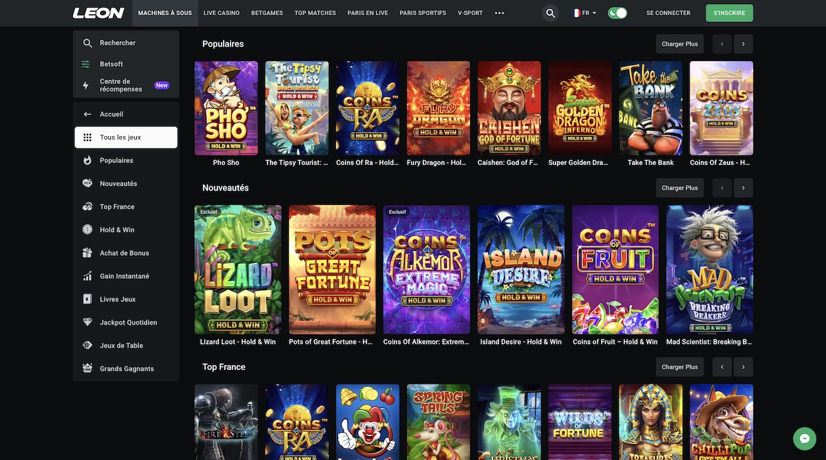 jeux de Betsoft Gaming sur Leon Casino