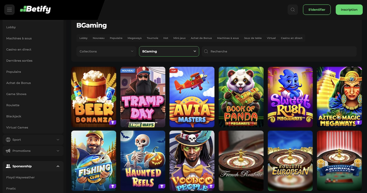 selection de jeux Bgaming sur Betify