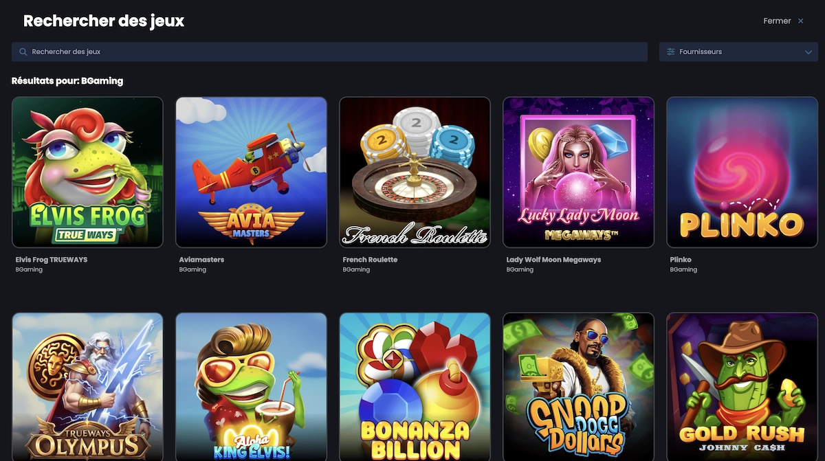 selection de jeux Bgaming sur Casino Night