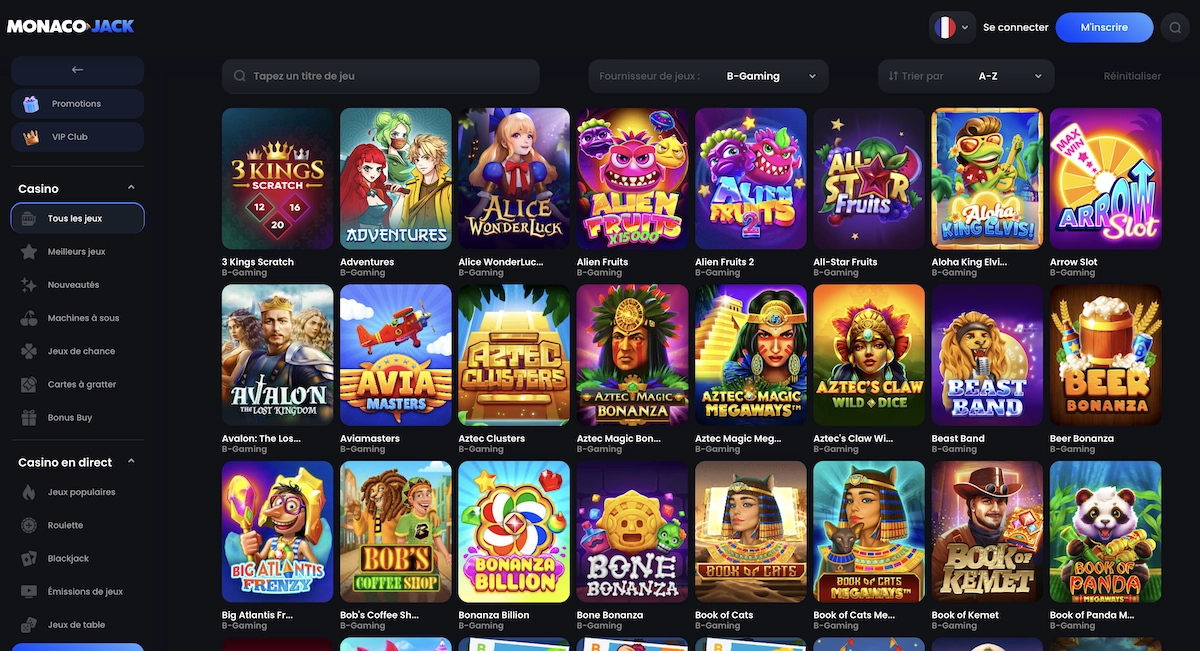 selection de jeux Bgaming sur Monacojack