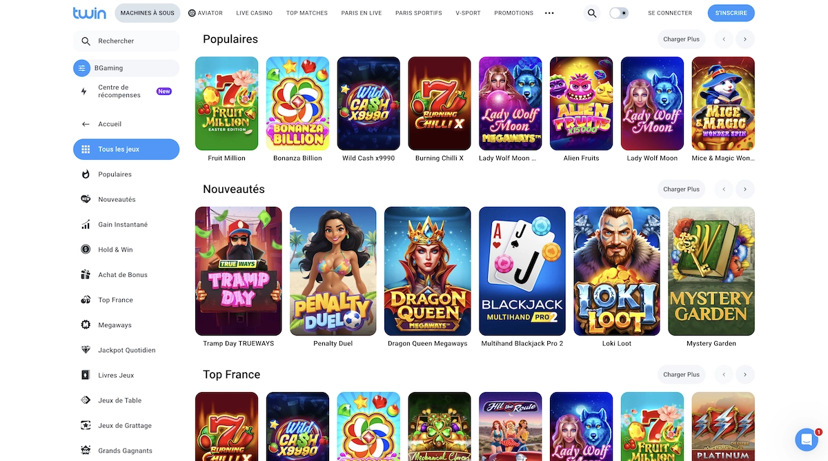 selection de jeux Bgaming sur Twin Casino