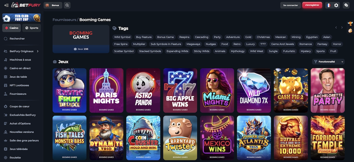 catalogue de jeux Booming Games sur Betfury