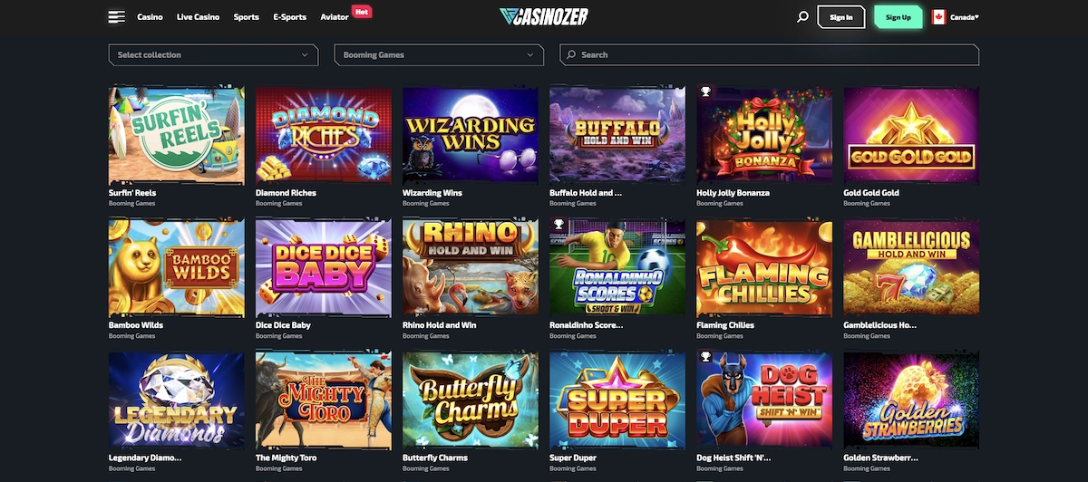 catalogue de jeux Booming Games sur Casinozer
