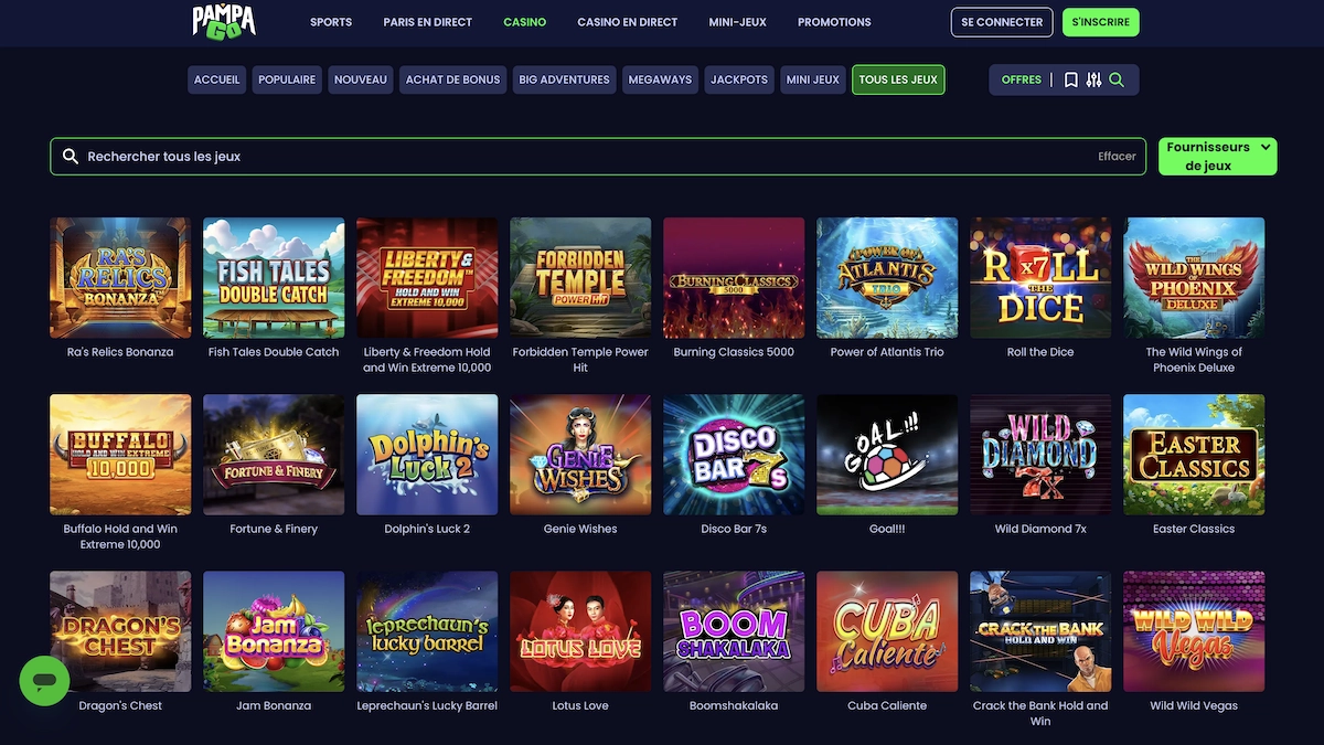 catalogue de jeux Booming Games sur Pampago