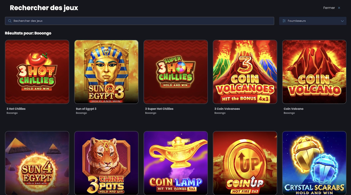 jeux Booongo Gaming sur Casino Night