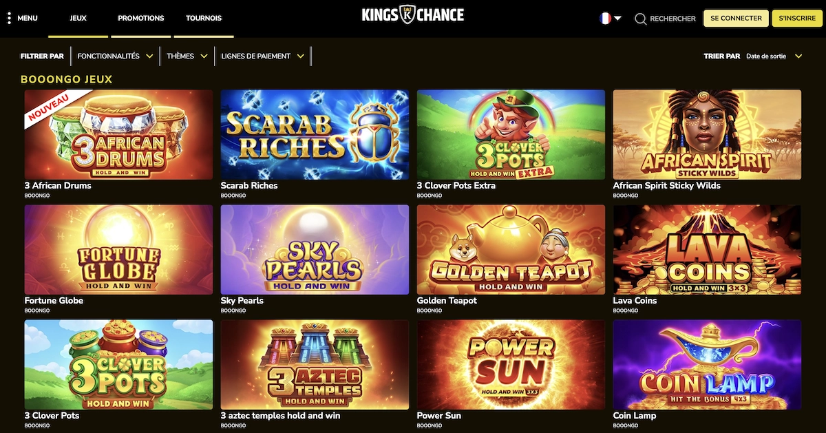 jeux Booongo Gaming sur Kings Chance Casino