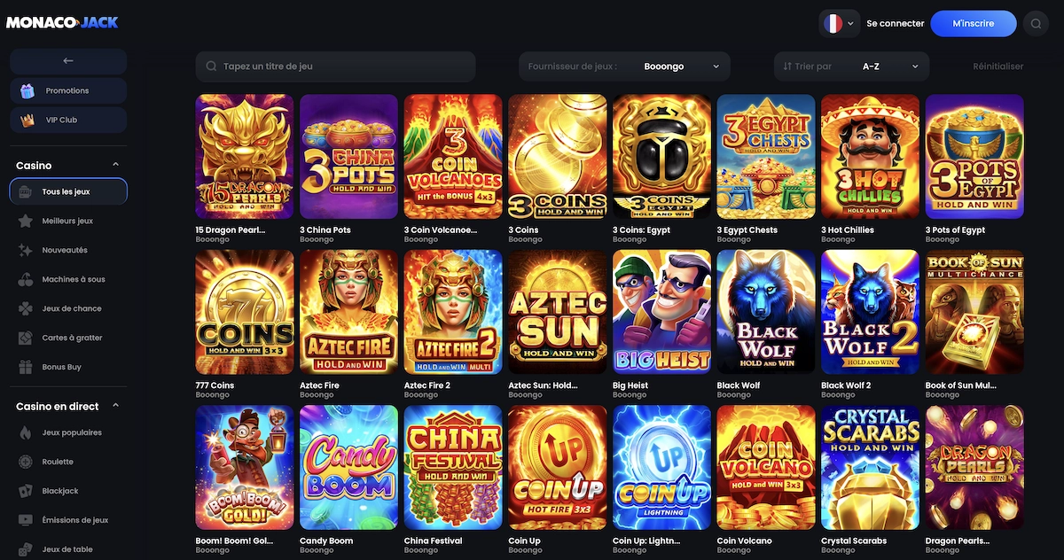 jeux Booongo Gaming sur Monacojack