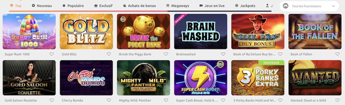 jeux disponibles sur Cadoola Casino