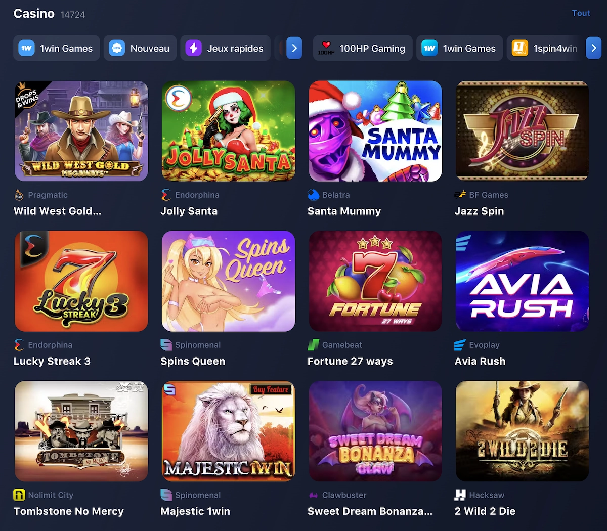 les jeux de casino de 1win