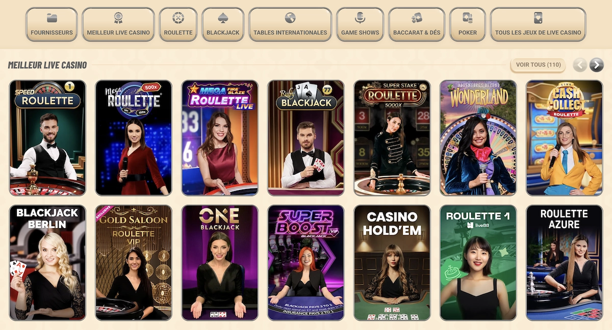 jeux de casino en direct sur Vegasino