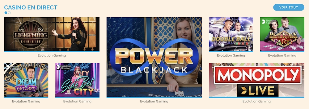 jeux de casino en direct sur Arlequin Casino